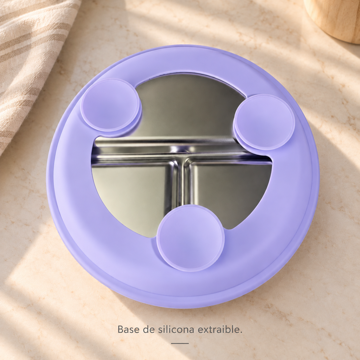 Plato de acero inoxidable y silicona - lila
