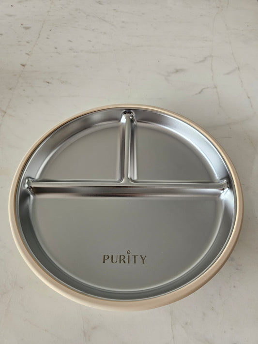 Plato de acero inoxidable y silicona Beige