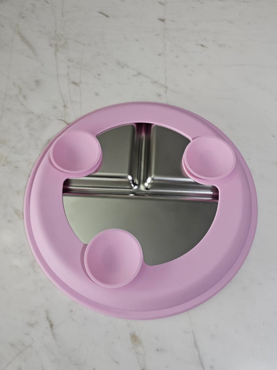 Plato de acero inoxidable y silicona rosa