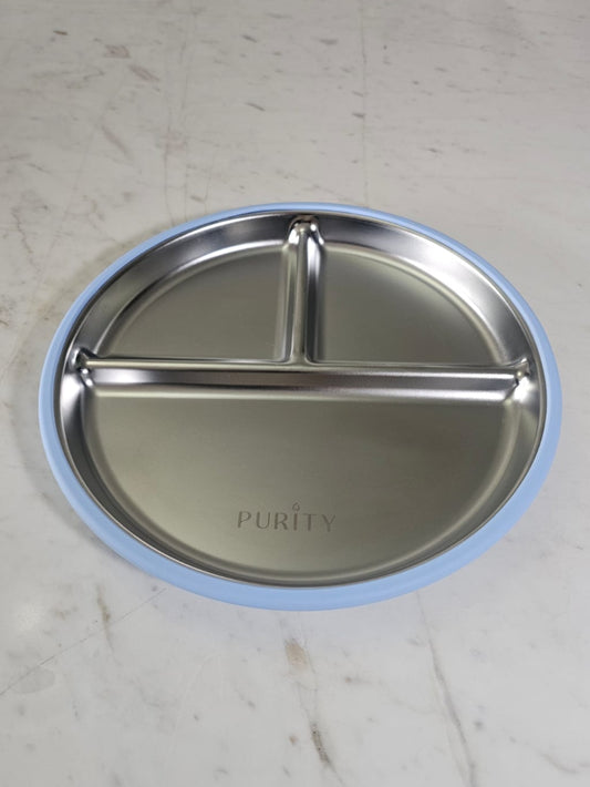 Plato de acero inoxidable y silicona - celeste