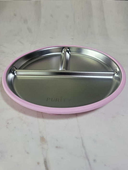 Plato de acero inoxidable y silicona rosa