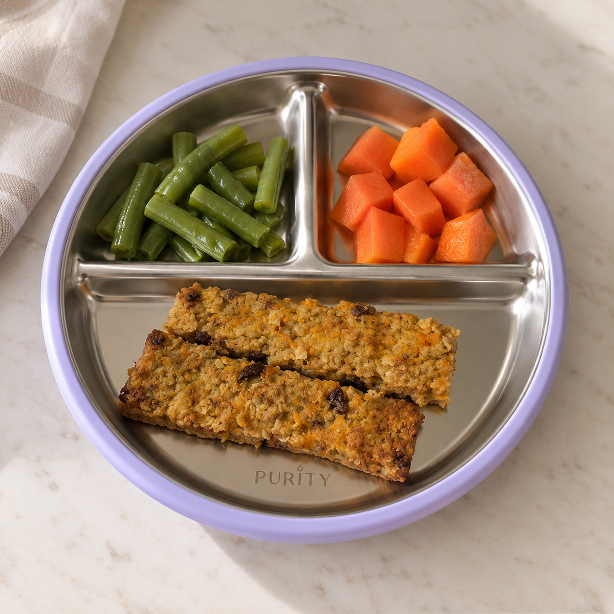 Plato de acero inoxidable y silicona - lila